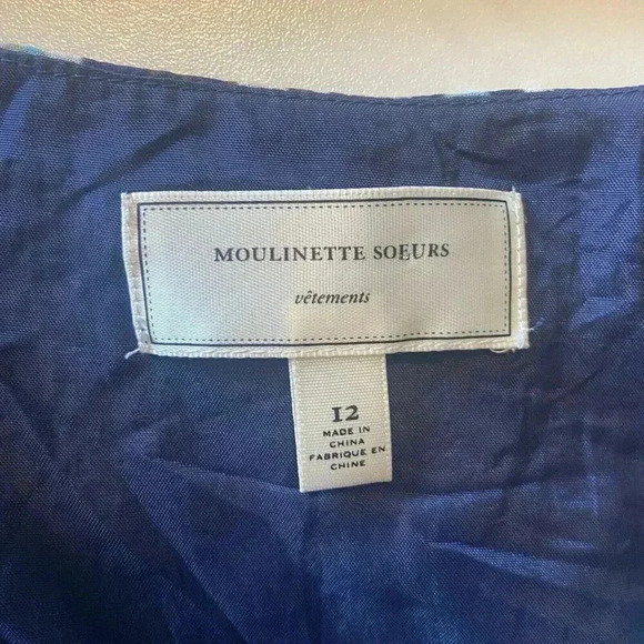 Anthro Moulinette Soeurs Oak Apple 100% Silk Dress Size 12 Blue - Picture 7 of 15